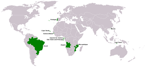 Карта распространения португальского языка в мире